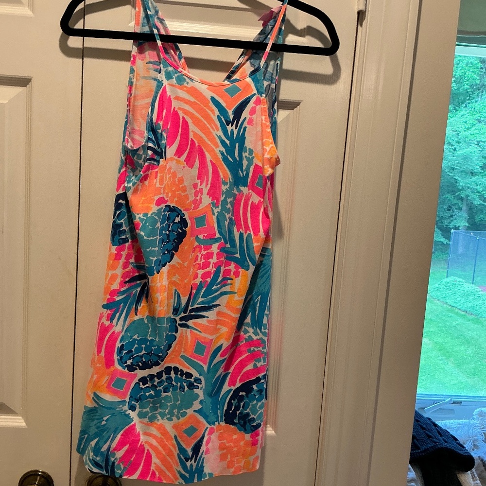 LILYPULITZER PINEAPPLE PRINT BACK TIE TASSEL SWING DRESS- SIZE xxs